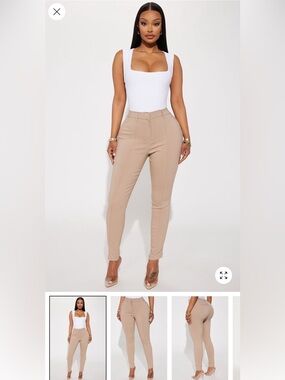 Fashion Nova Slim Tailored Trousers in Beige